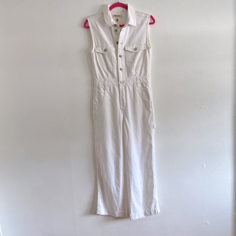 Madewell White Sleeveless Denim Fair Trade Cotton Carpenter Jumpsuit XS